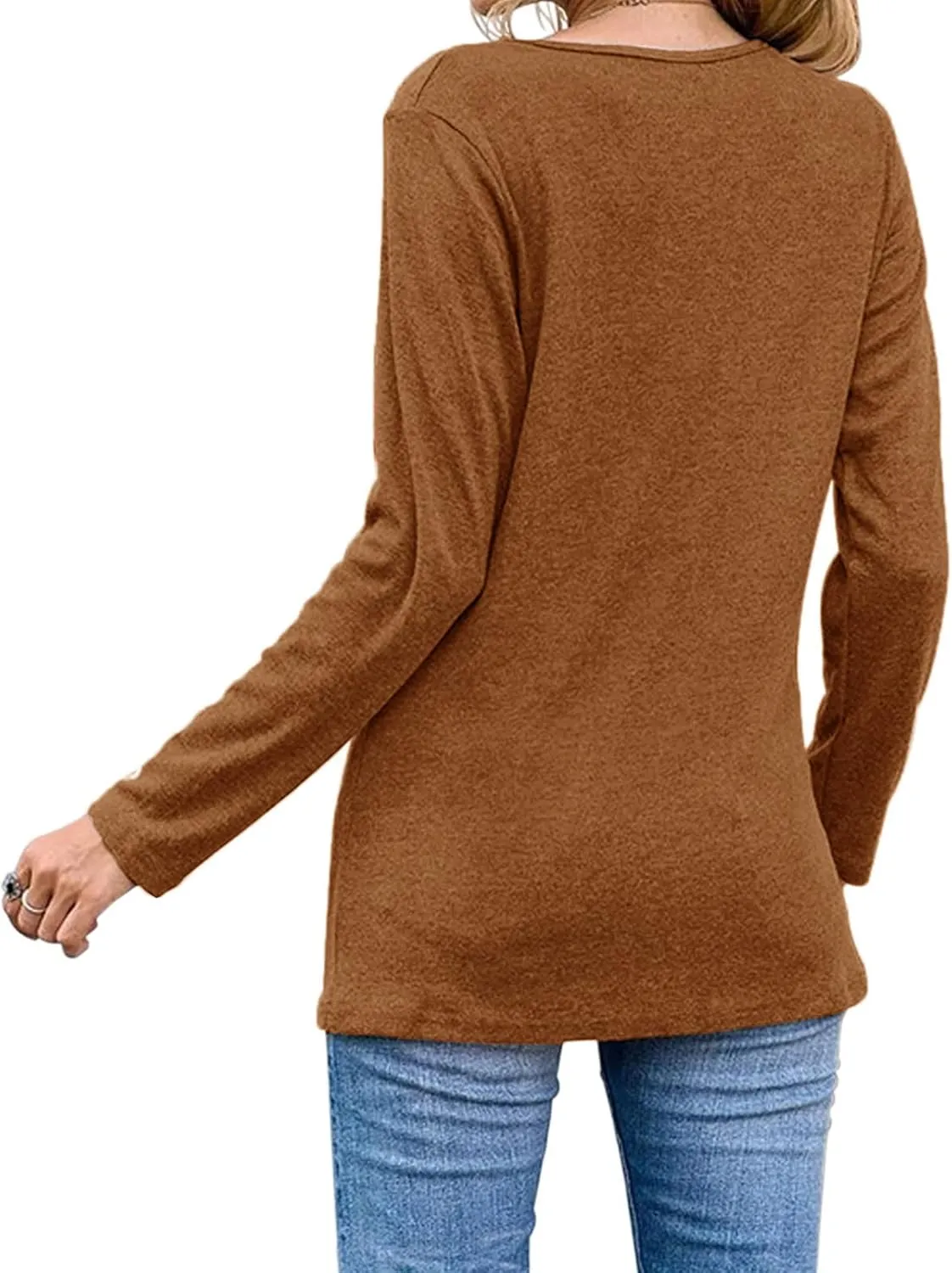 Fisoew Womens Casual Long Sleeve Tunic Tops Round Neck Shirt Button Side Basic Tees Wearring with Leggings 2024