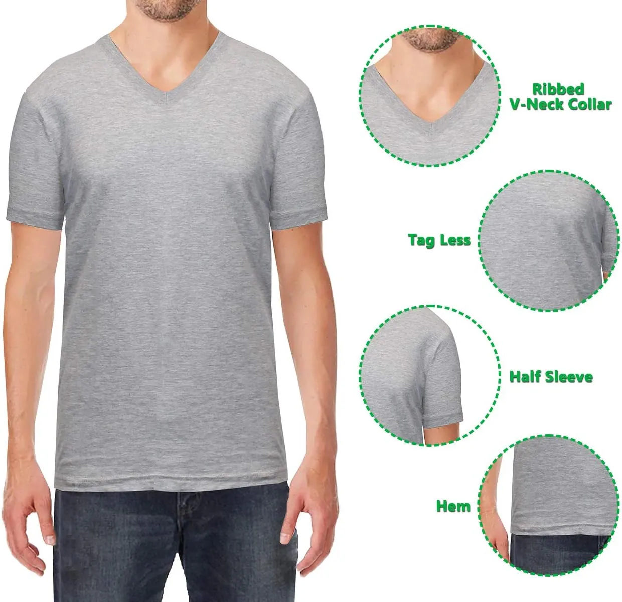 Galaxy by Harvic Men's Short Sleeve V-Neck Cotton Stretch Tees