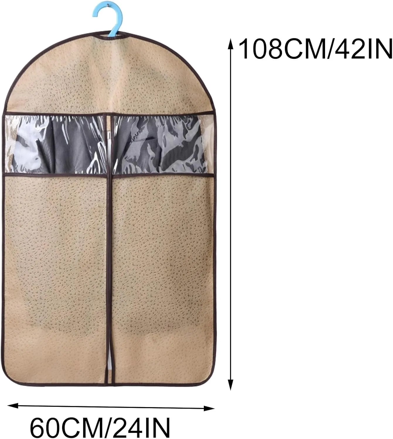 Garment Bag Embossed Non Woven Fabric, Suit Bags with Transparent Window, Suitable for Storing Suits, Shirts, Sweaters(Red,60x108cm/24x42in)
