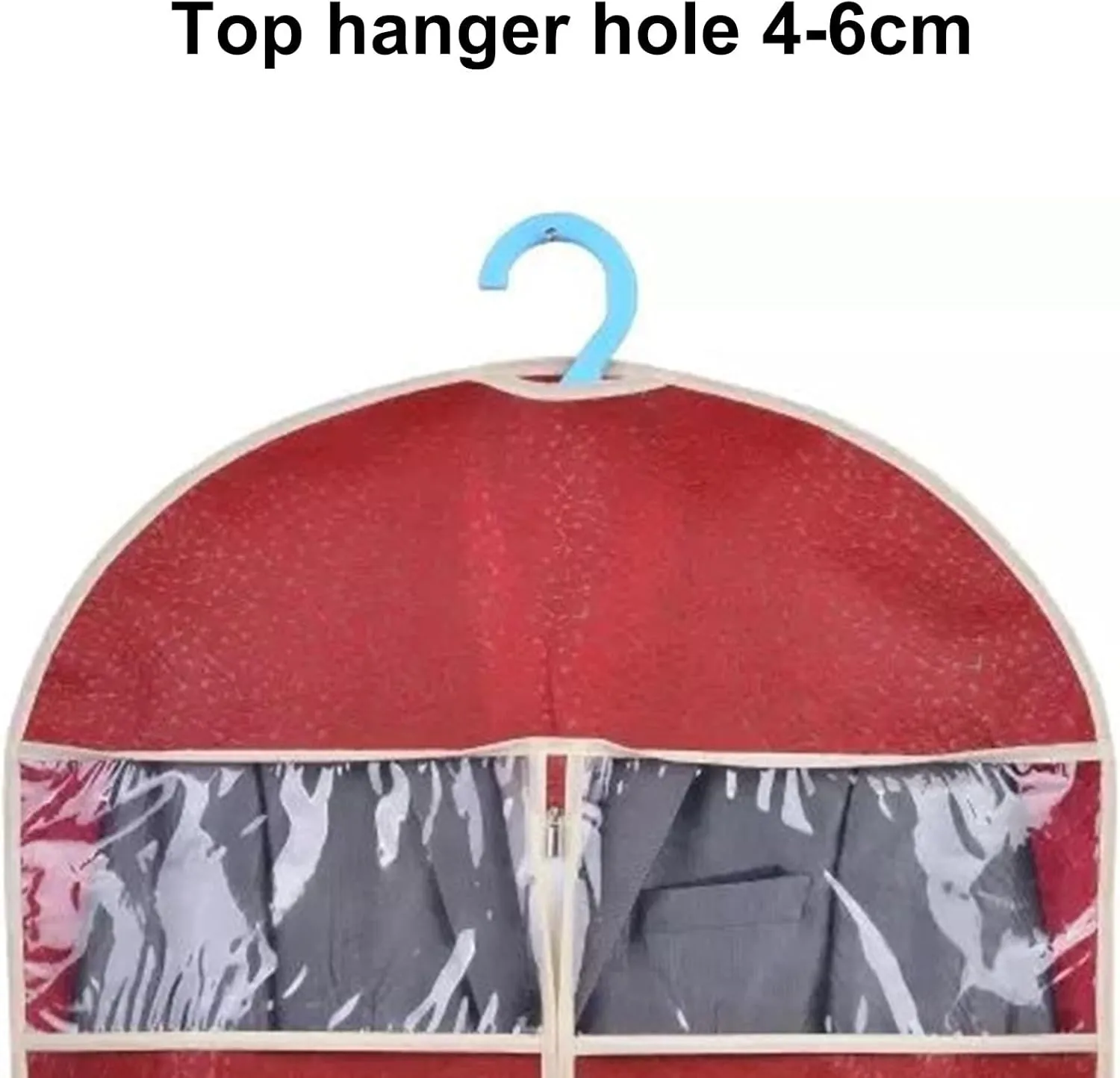 Garment Bag Embossed Non Woven Fabric, Suit Bags with Transparent Window, Suitable for Storing Suits, Shirts, Sweaters(Red,60x108cm/24x42in)