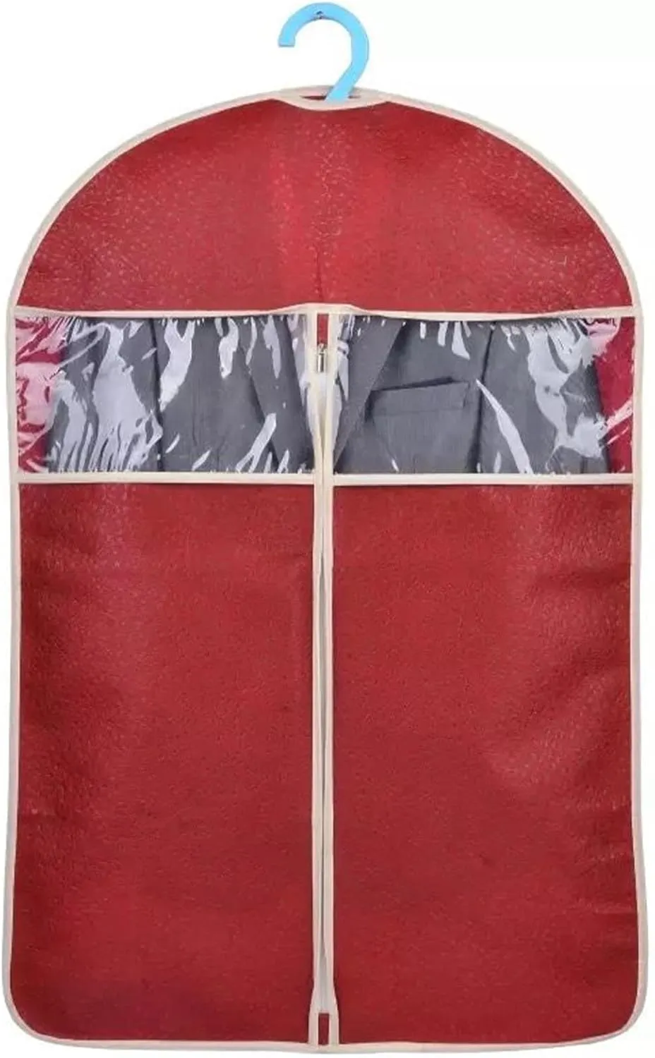Garment Bag Embossed Non Woven Fabric, Suit Bags with Transparent Window, Suitable for Storing Suits, Shirts, Sweaters(Red,60x108cm/24x42in)