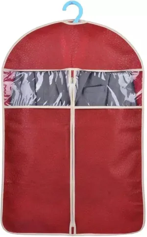 Garment Bag Embossed Non Woven Fabric, Suit Bags with Transparent Window, Suitable for Storing Suits, Shirts, Sweaters(Red,60x108cm/24x42in)