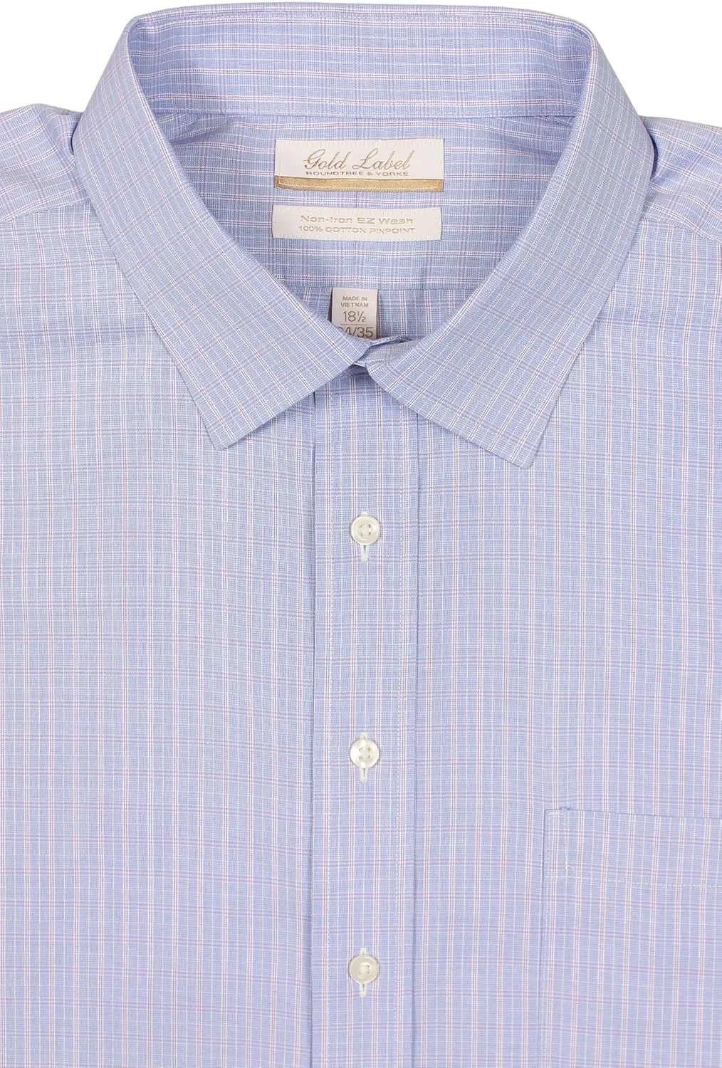 Gold Label Men's Big and Tall Non-Iron Wrinkle-Resistant Long Sleeve Pocket Dress Shirt with Spread Collar