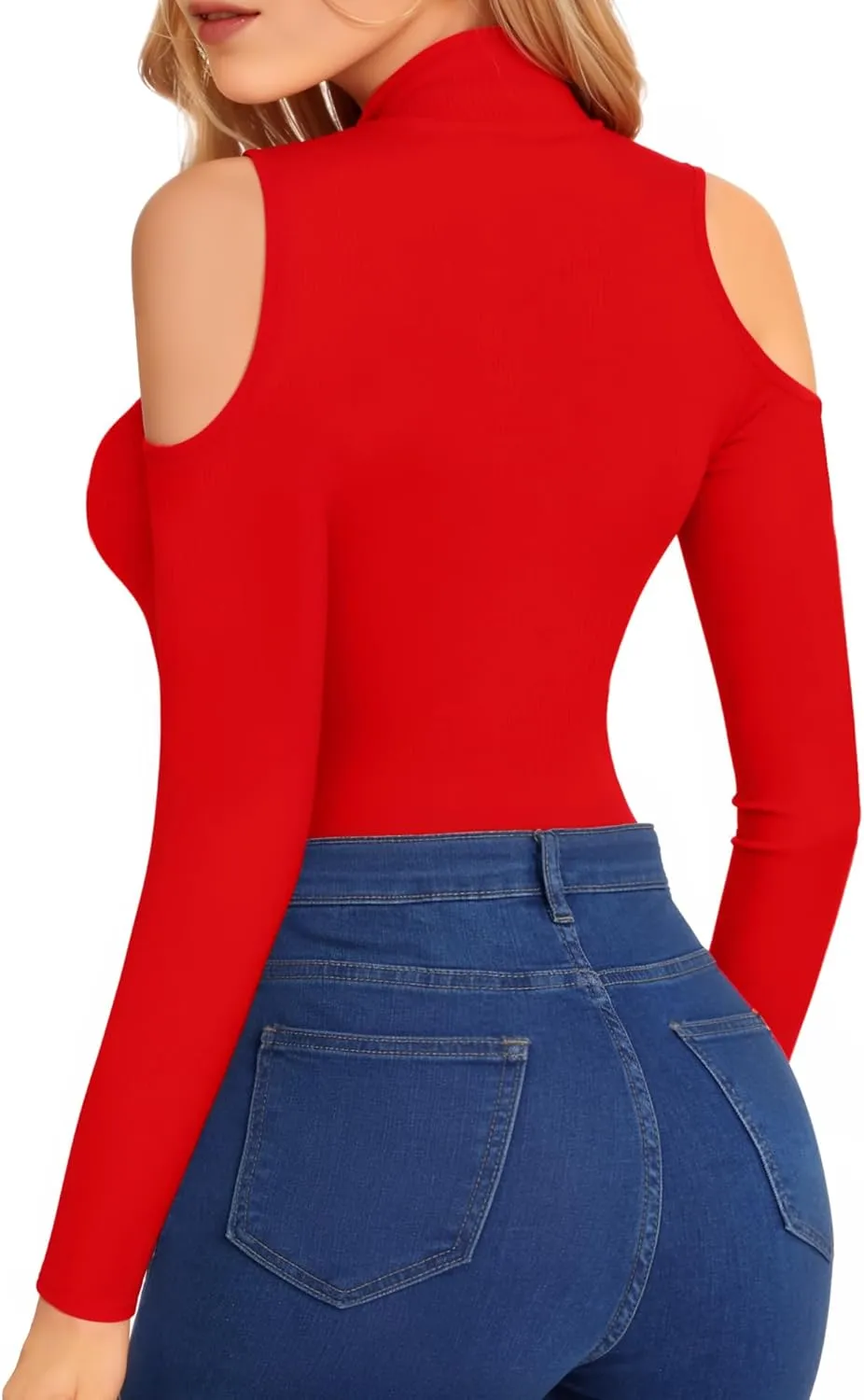 HERLOLLYCHIPS Mock Neck Tops for Women Cold Shoulder Long Short Sleeve Ribbed Knit Tight Stretchy Sexy Dressy Casual T-Shirts