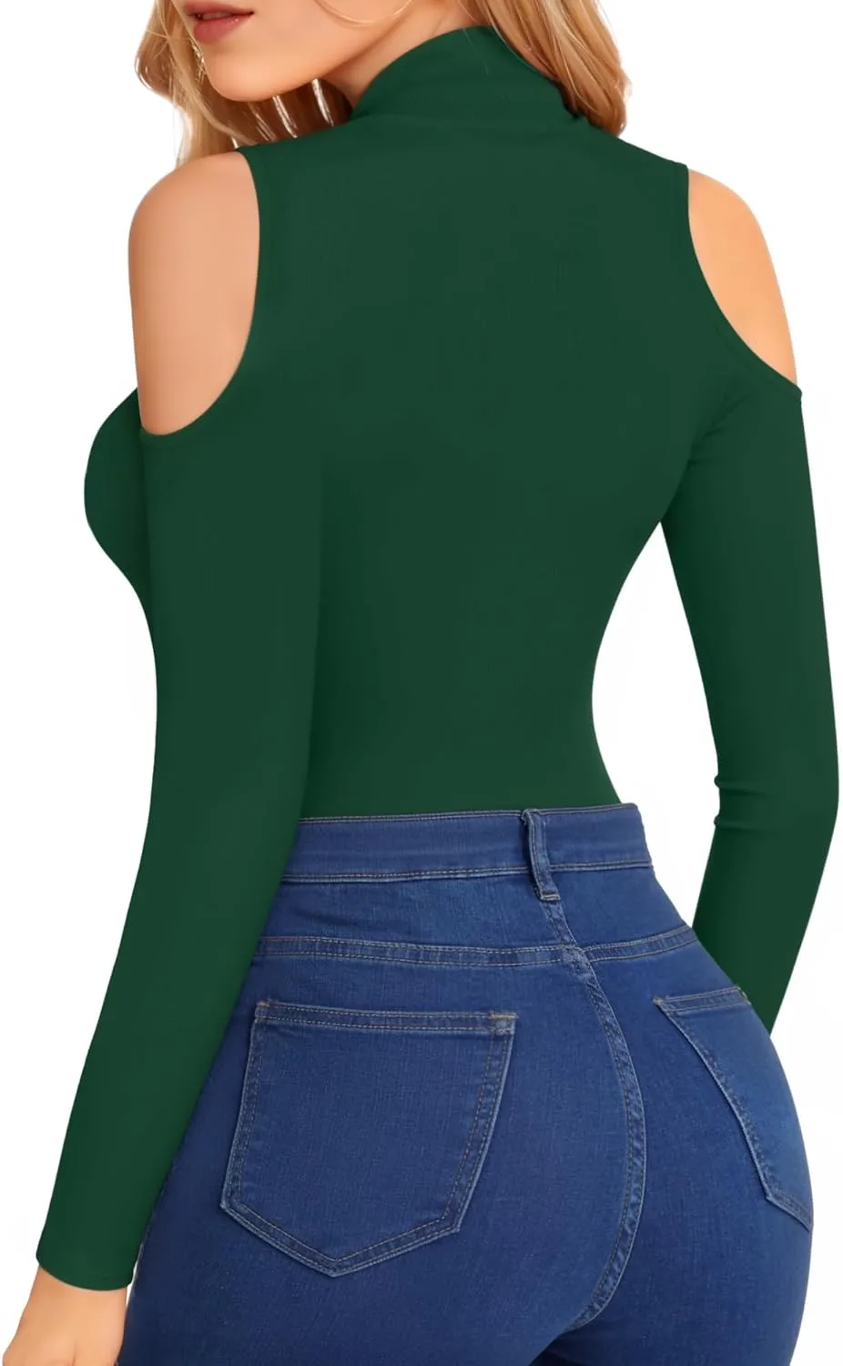 HERLOLLYCHIPS Mock Neck Tops for Women Cold Shoulder Long Short Sleeve Ribbed Knit Tight Stretchy Sexy Dressy Casual T-Shirts