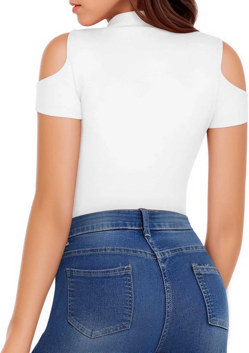 HERLOLLYCHIPS Mock Neck Tops for Women Cold Shoulder Long Short Sleeve Ribbed Knit Tight Stretchy Sexy Dressy Casual T-Shirts