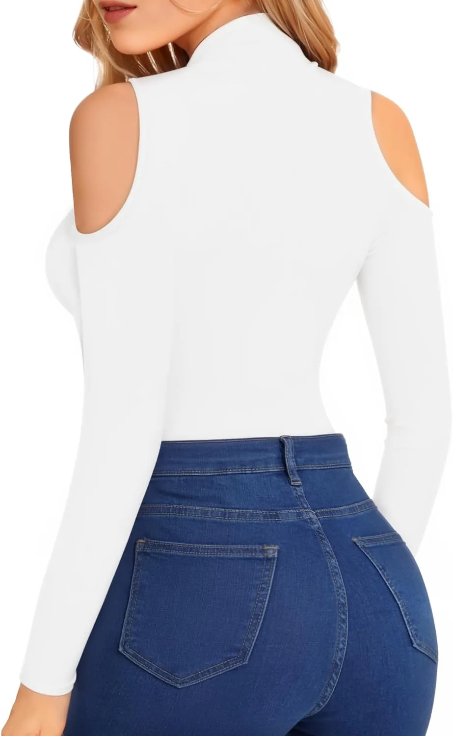 HERLOLLYCHIPS Mock Neck Tops for Women Cold Shoulder Long Short Sleeve Ribbed Knit Tight Stretchy Sexy Dressy Casual T-Shirts