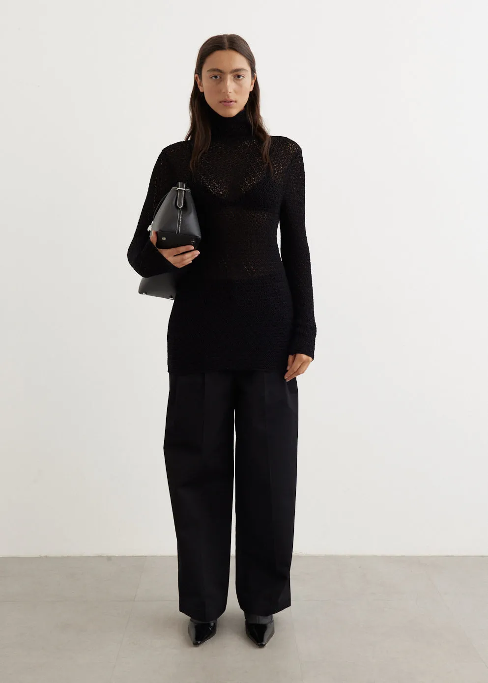 High-Neck Crochet Knit