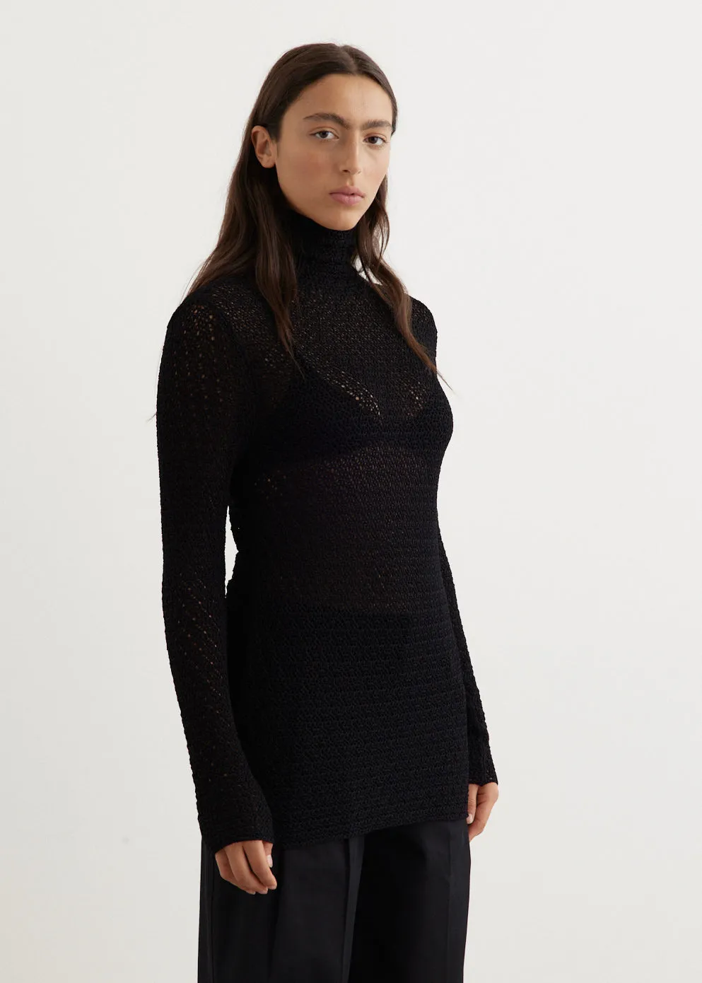 High-Neck Crochet Knit
