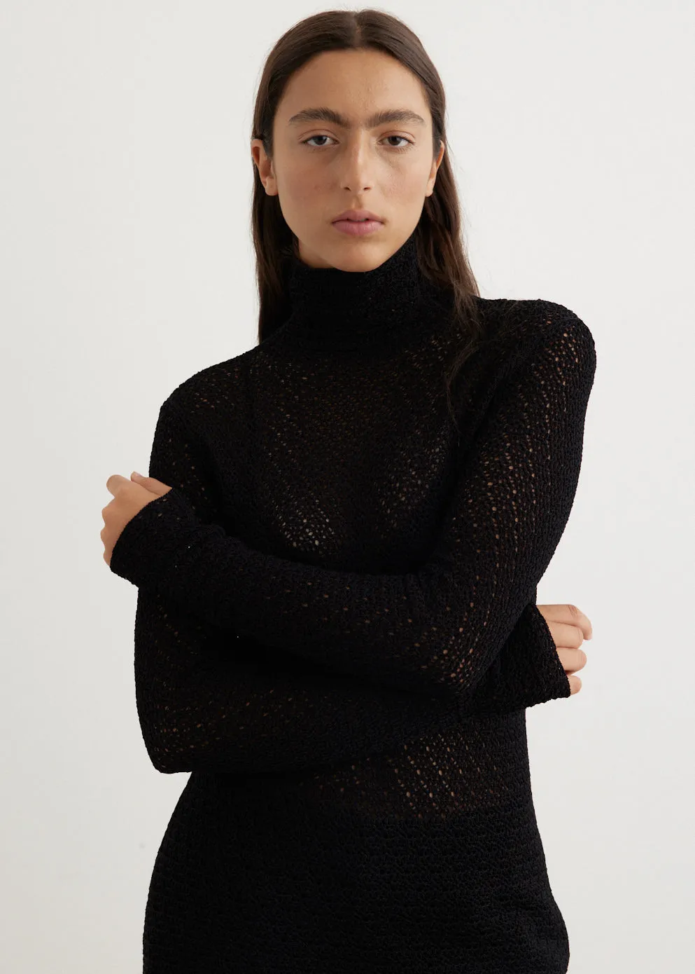 High-Neck Crochet Knit