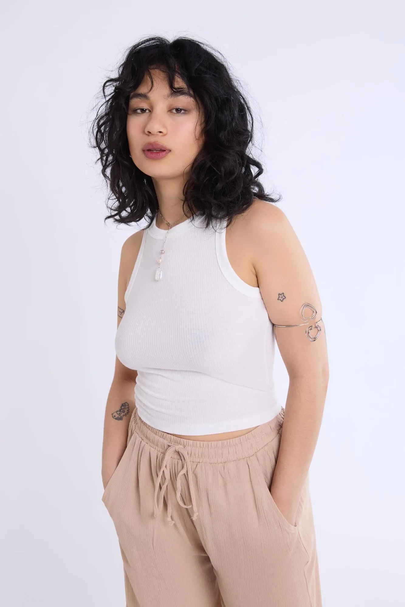 High-Neck Ribbed Tank Top