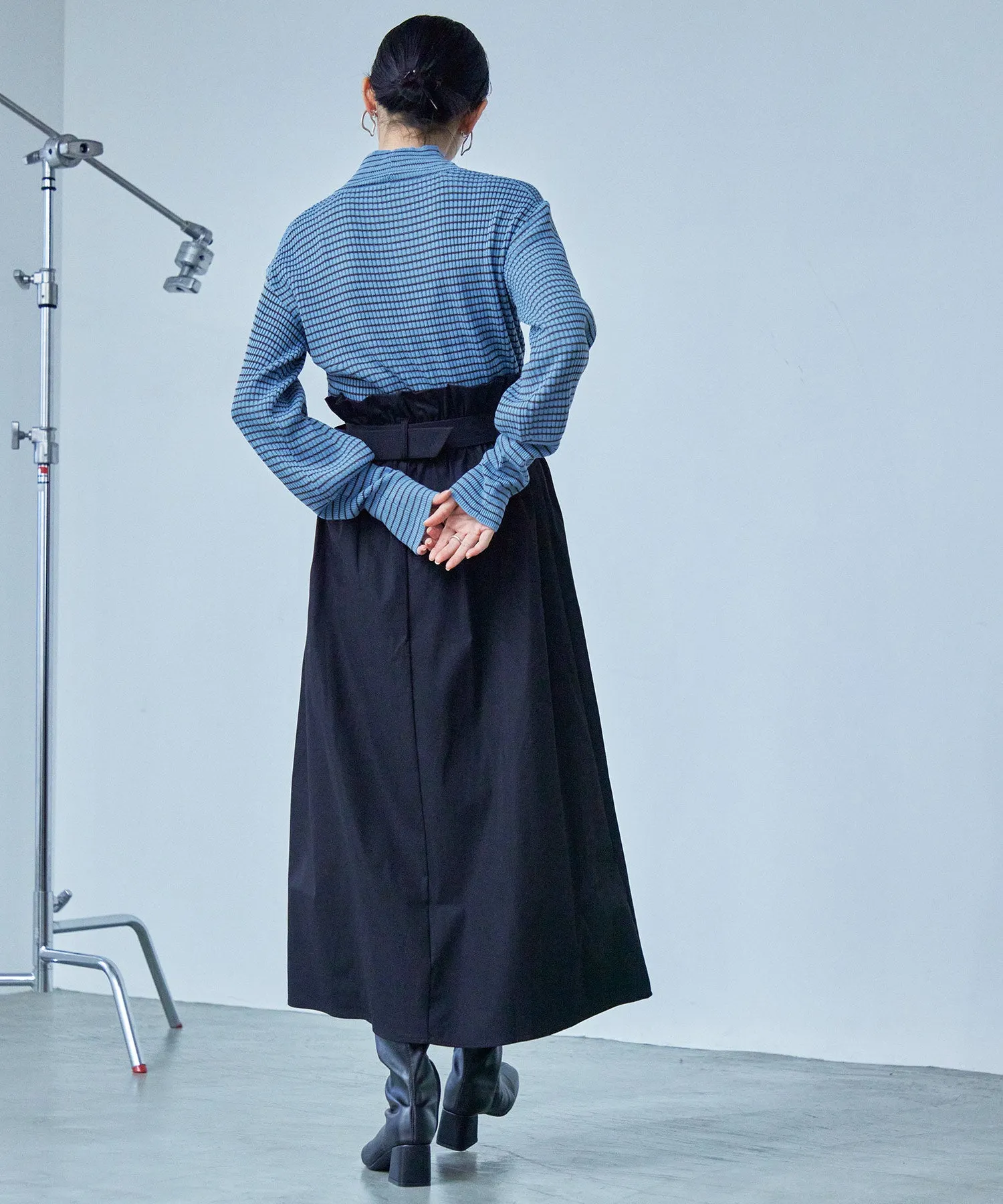 High Neck Striped Knit Pullover