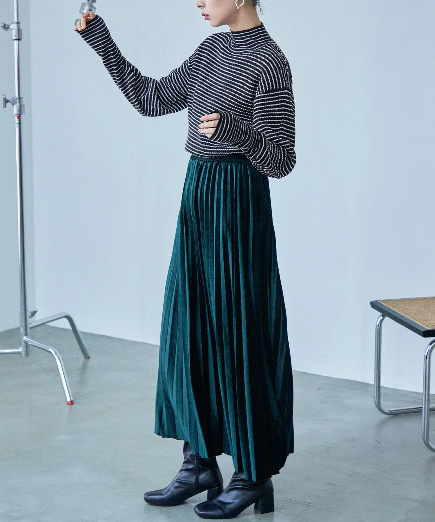 High Neck Striped Knit Pullover