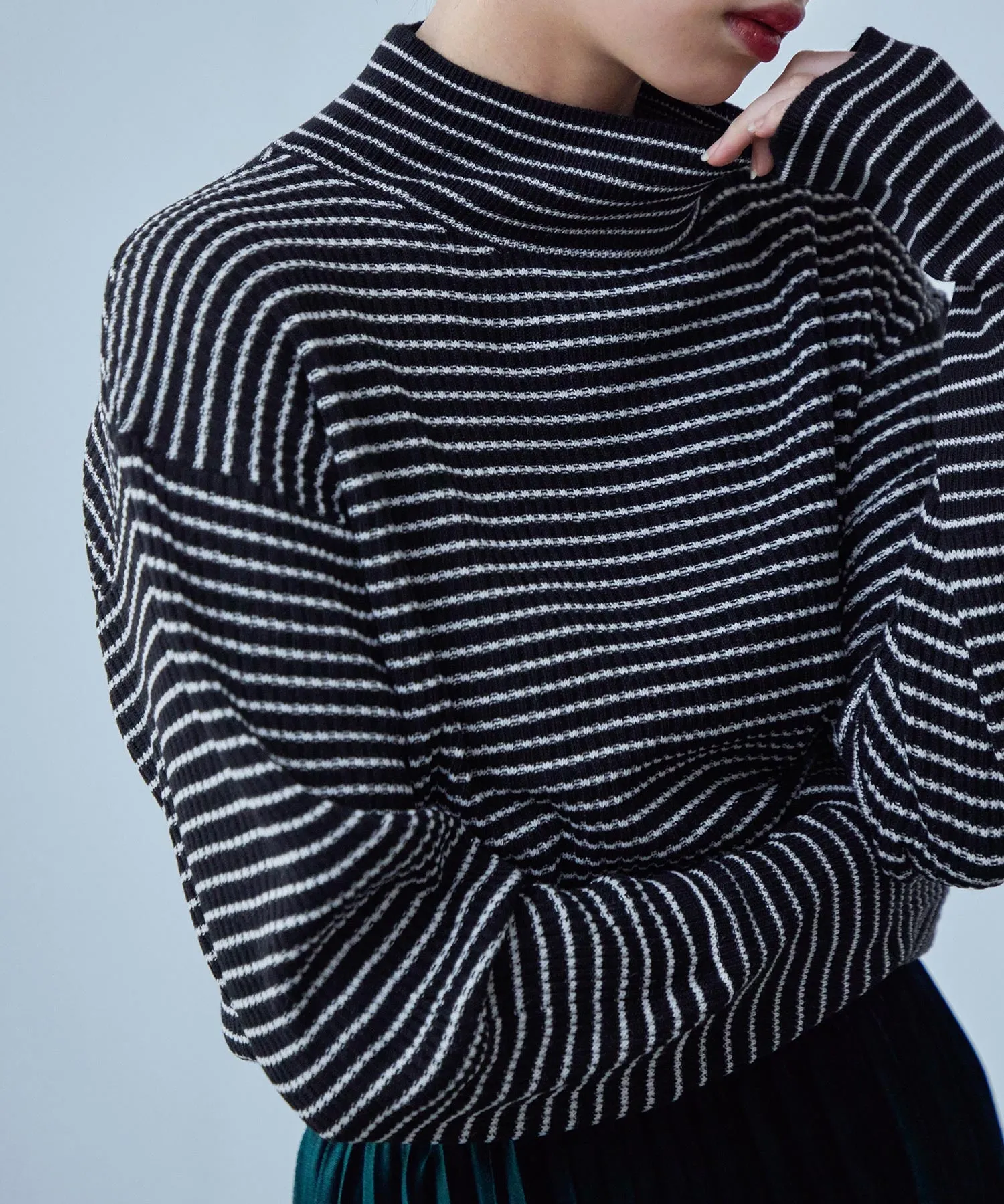 High Neck Striped Knit Pullover