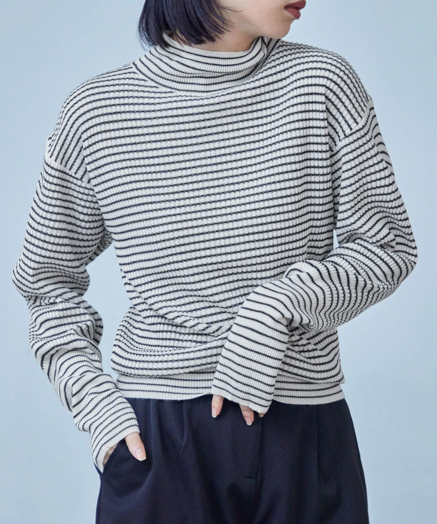 High Neck Striped Knit Pullover
