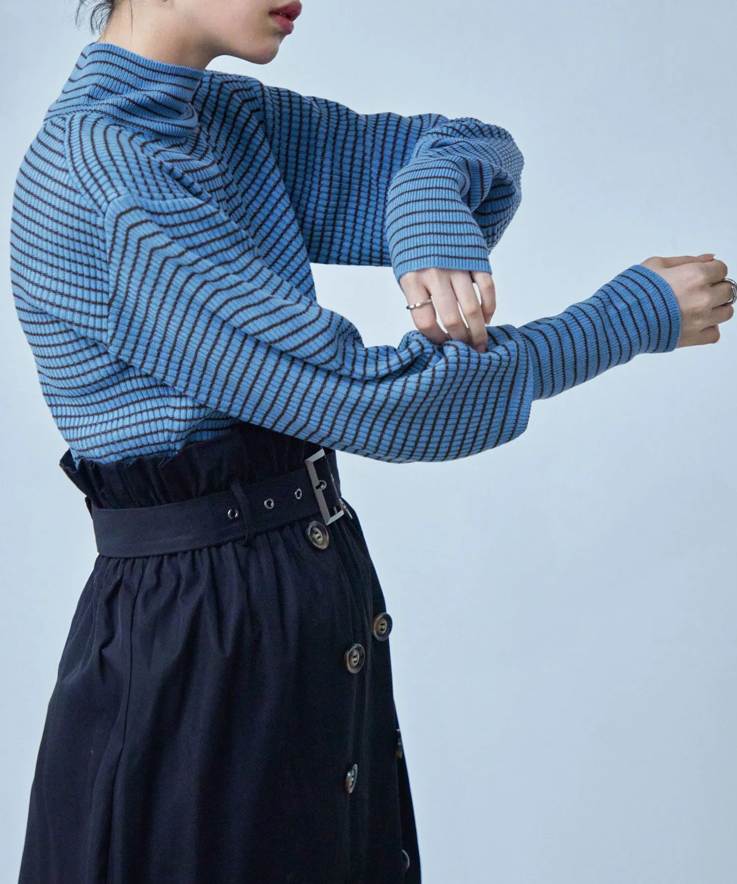 High Neck Striped Knit Pullover