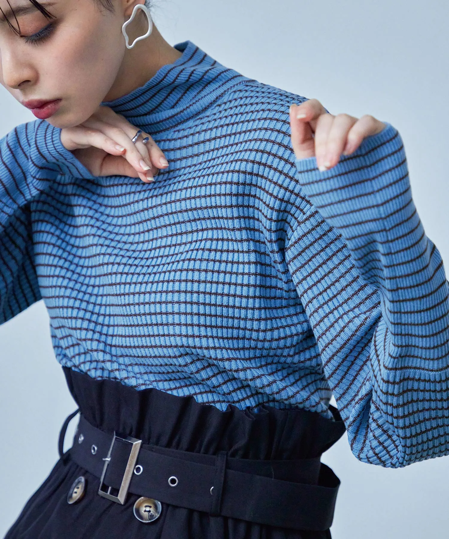 High Neck Striped Knit Pullover