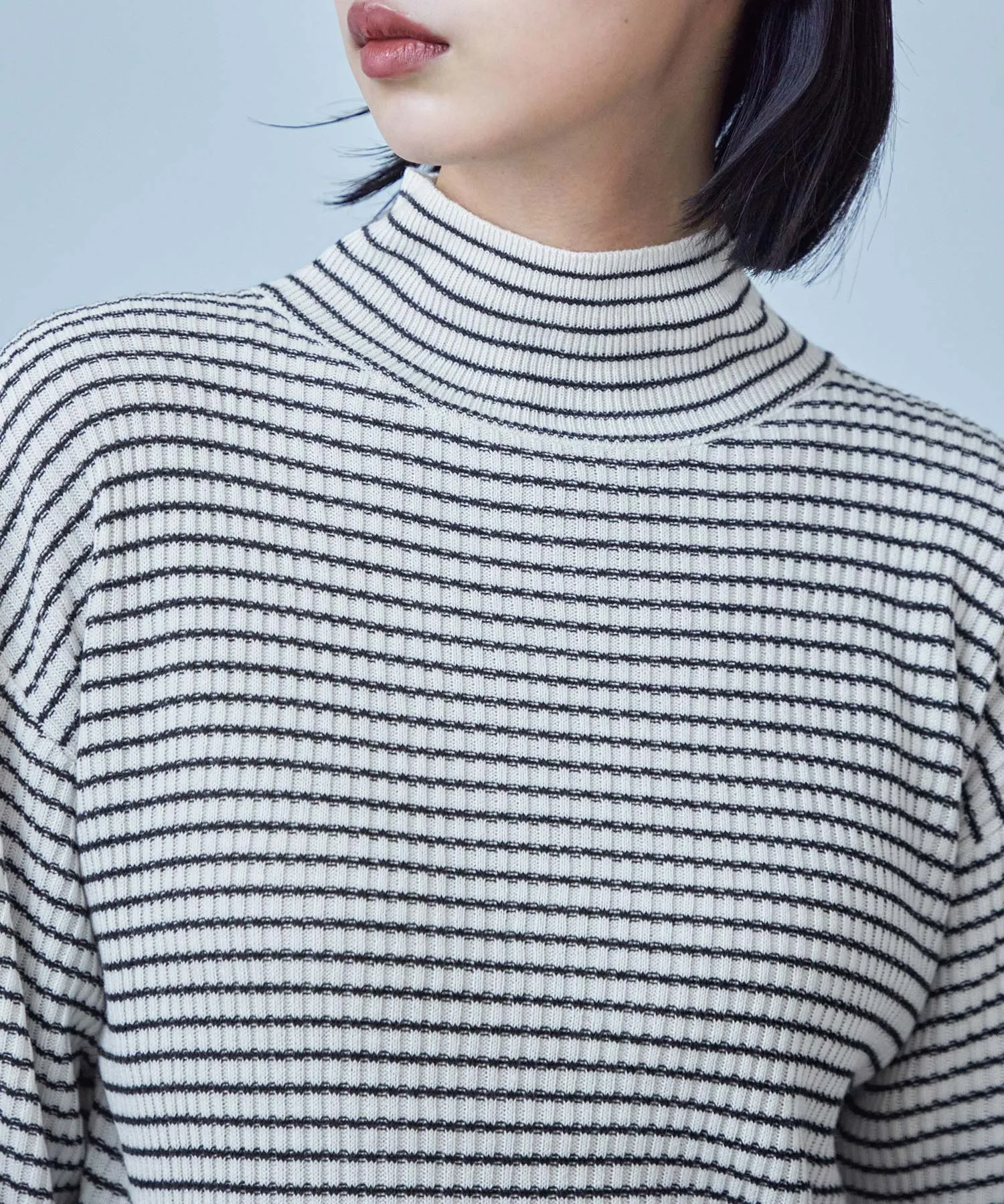 High Neck Striped Knit Pullover