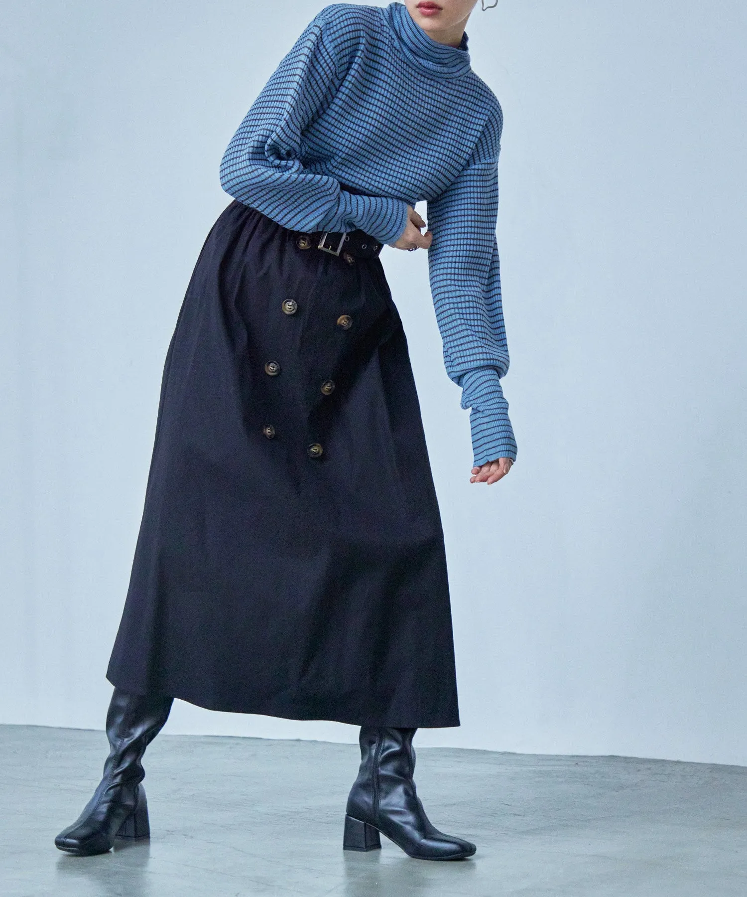 High Neck Striped Knit Pullover