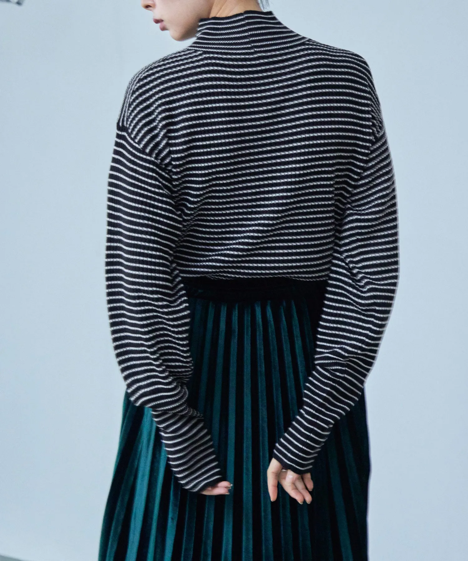 High Neck Striped Knit Pullover