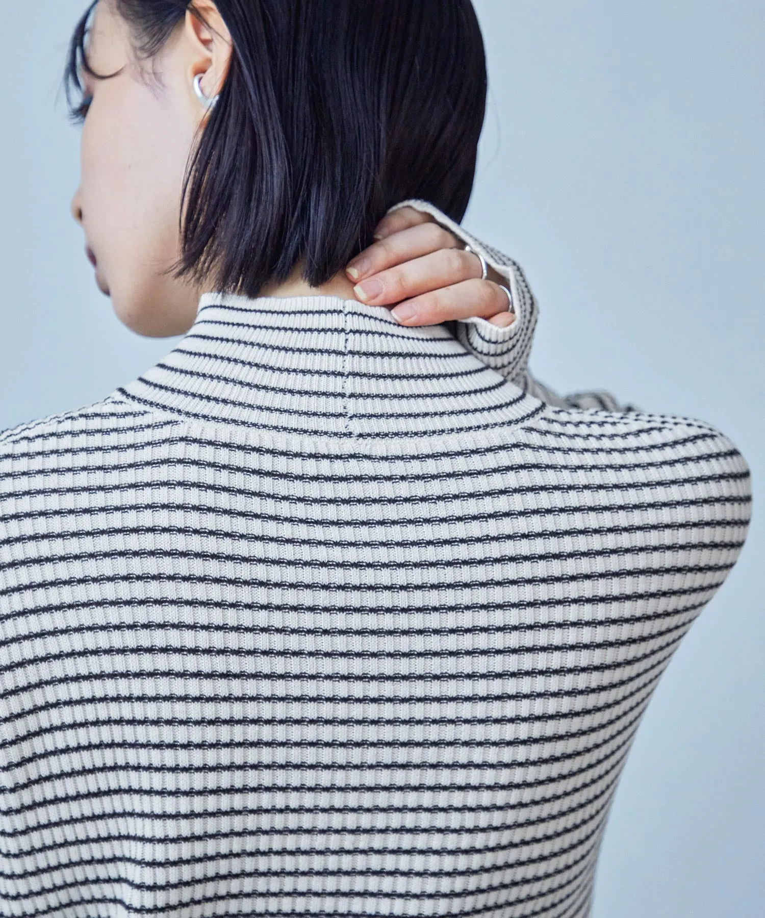 High Neck Striped Knit Pullover