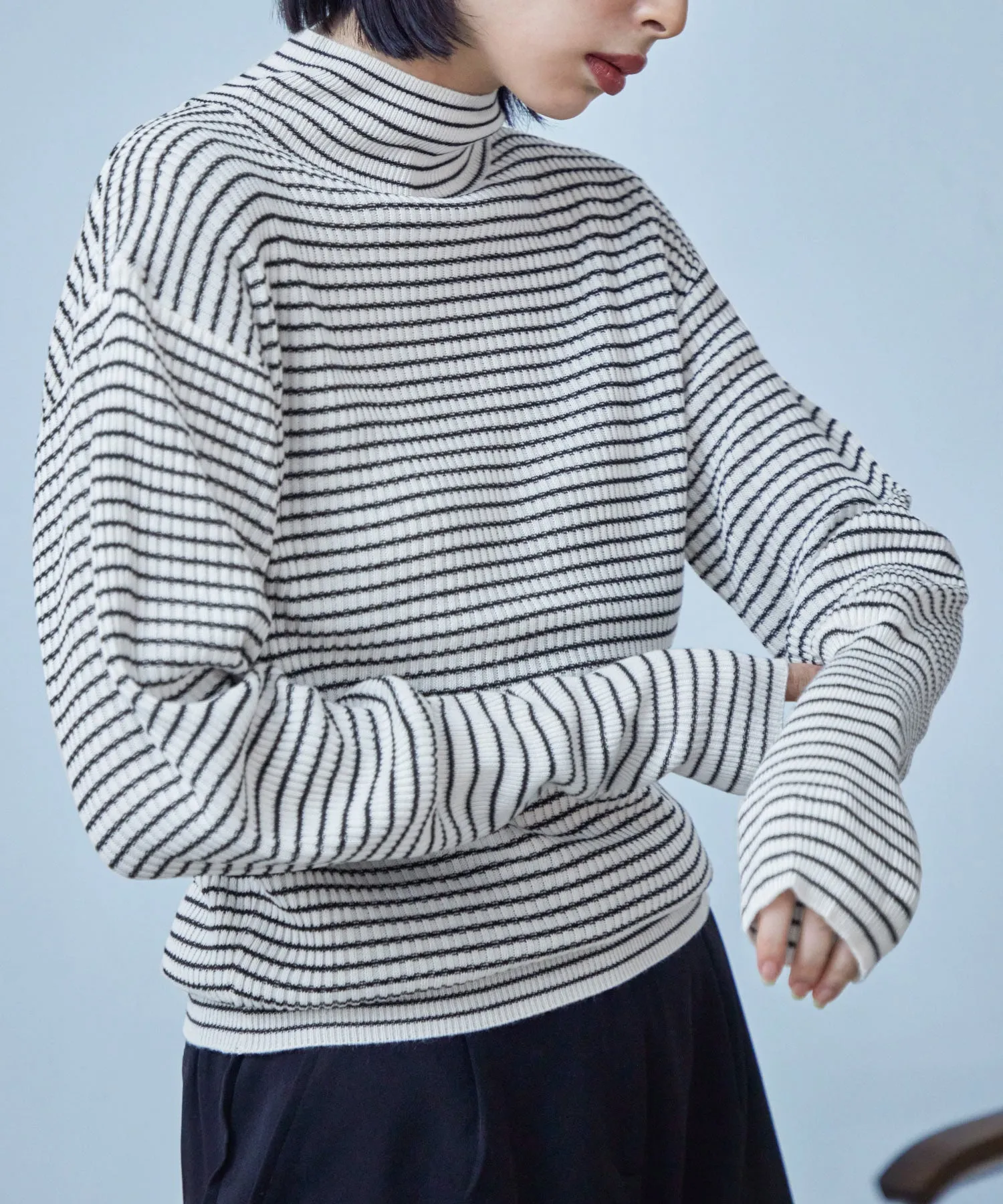 High Neck Striped Knit Pullover