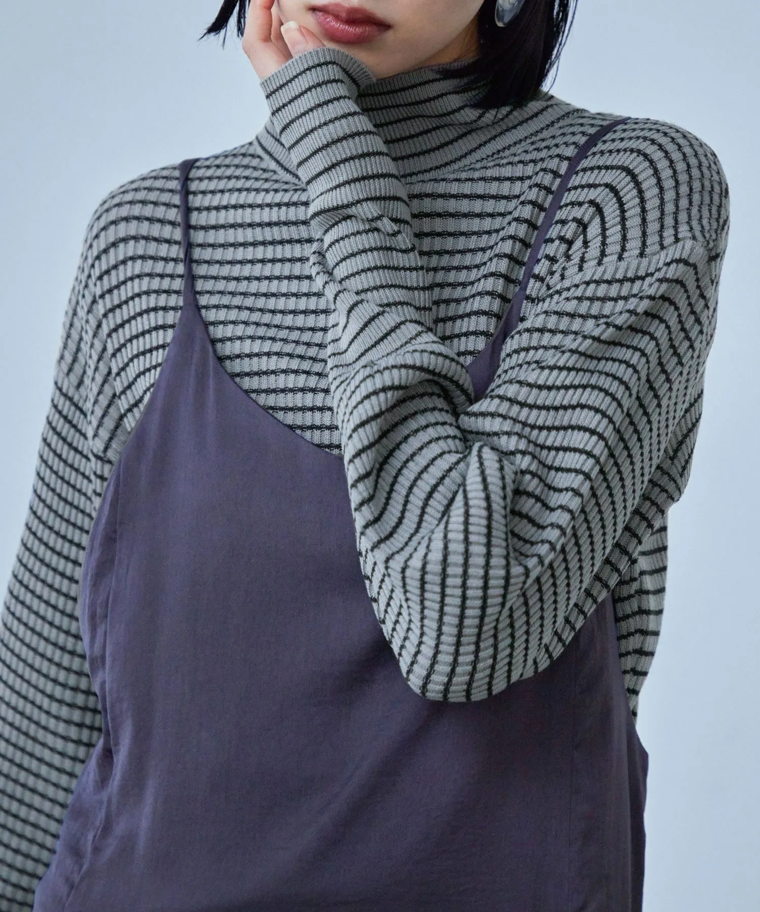 High Neck Striped Knit Pullover