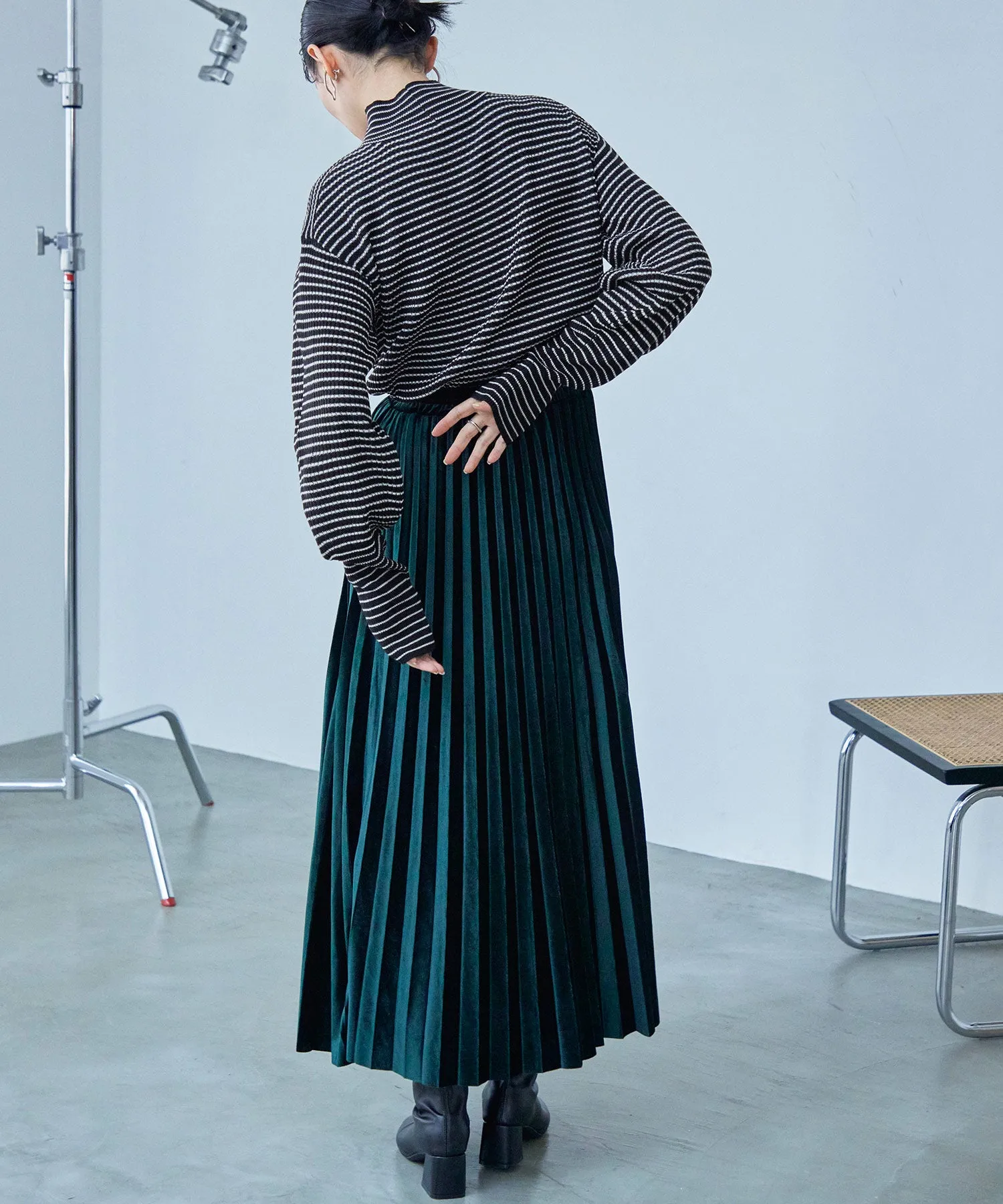 High Neck Striped Knit Pullover