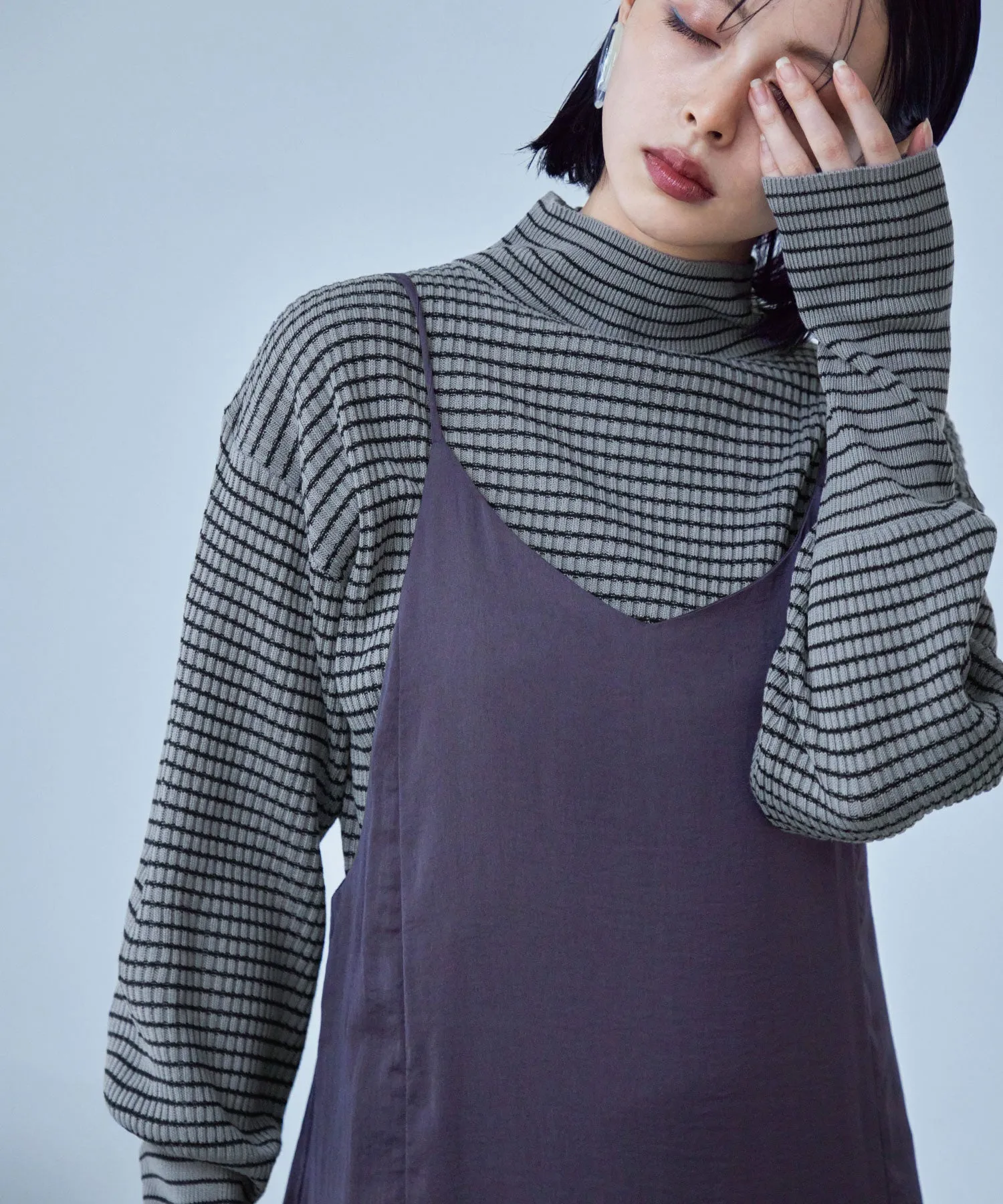 High Neck Striped Knit Pullover