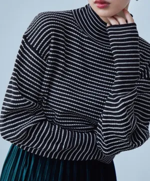 High Neck Striped Knit Pullover