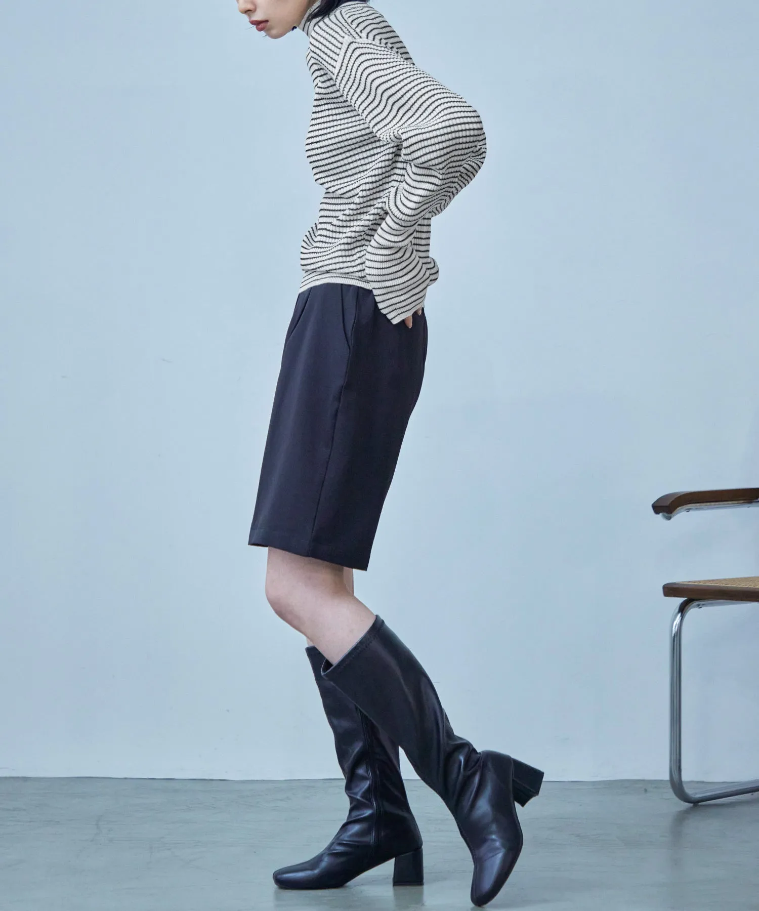 High Neck Striped Knit Pullover