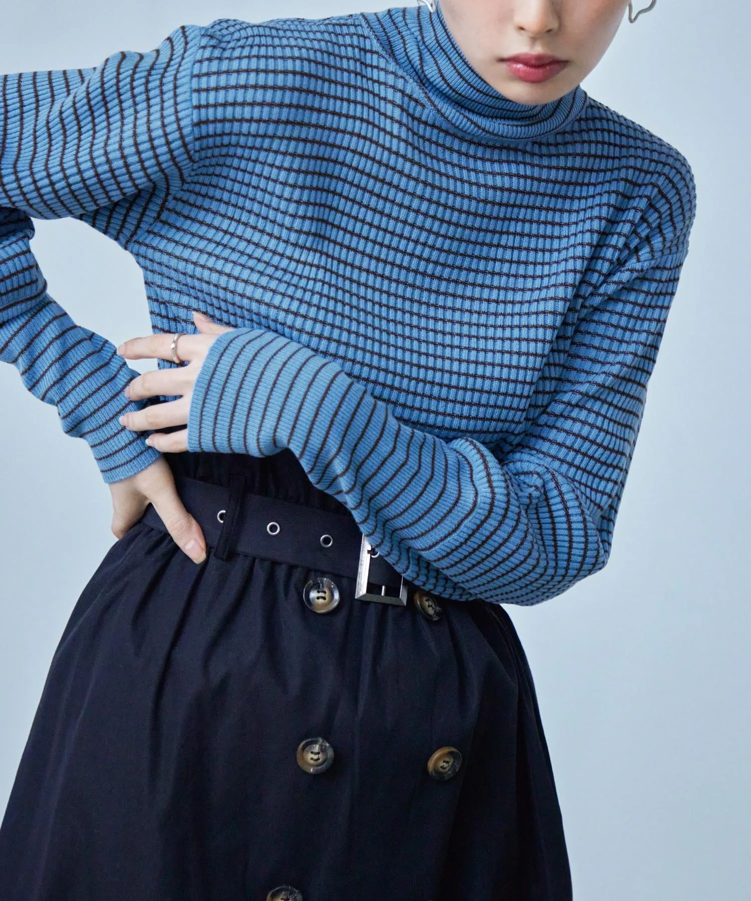 High Neck Striped Knit Pullover