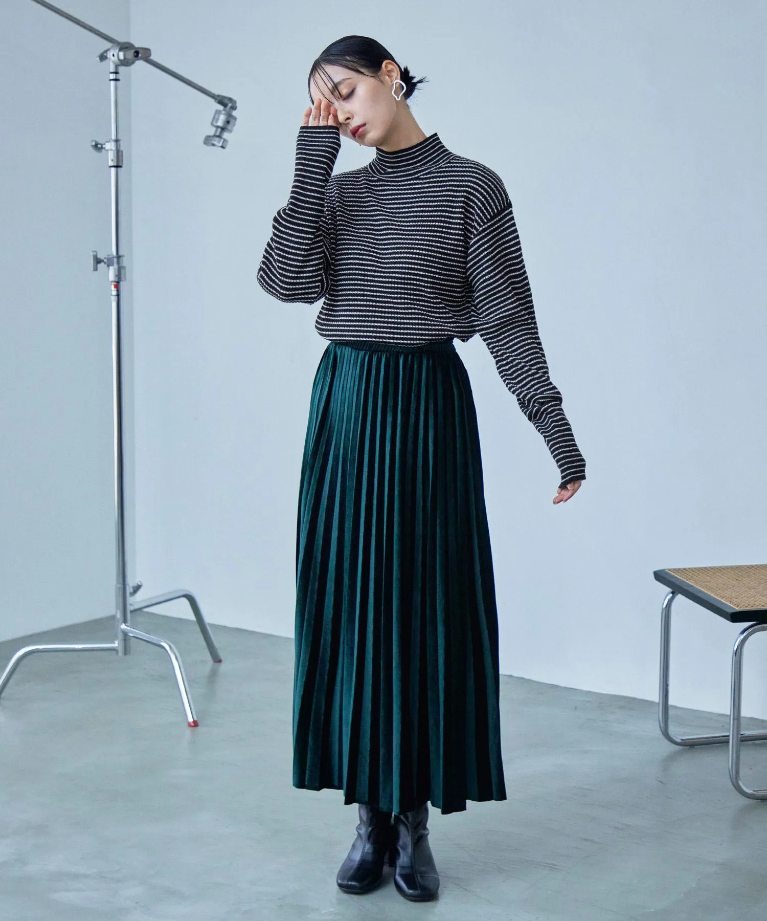 High Neck Striped Knit Pullover