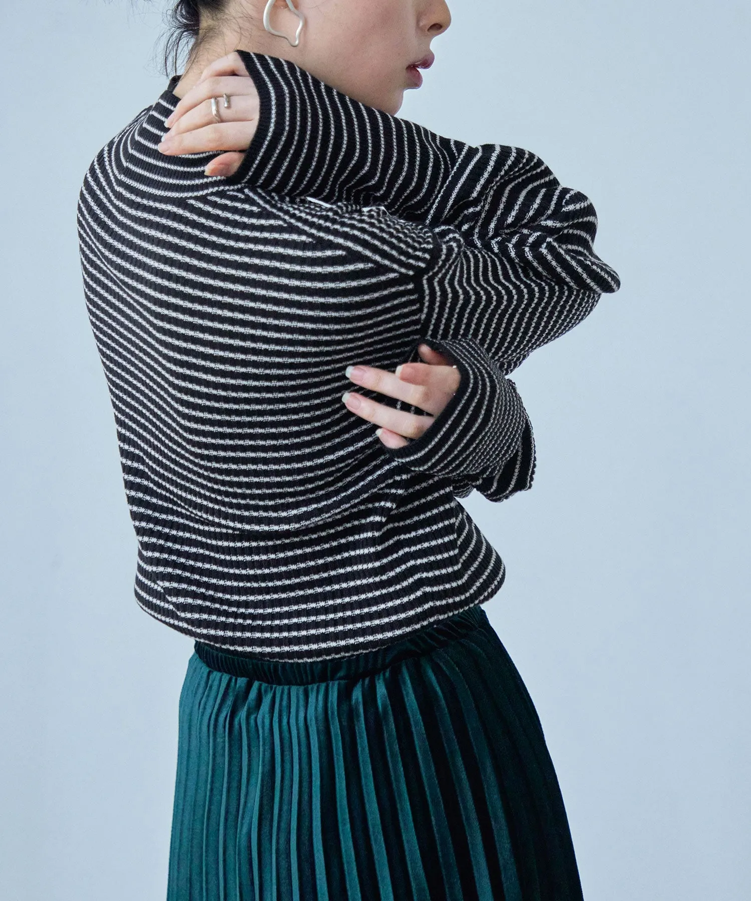 High Neck Striped Knit Pullover