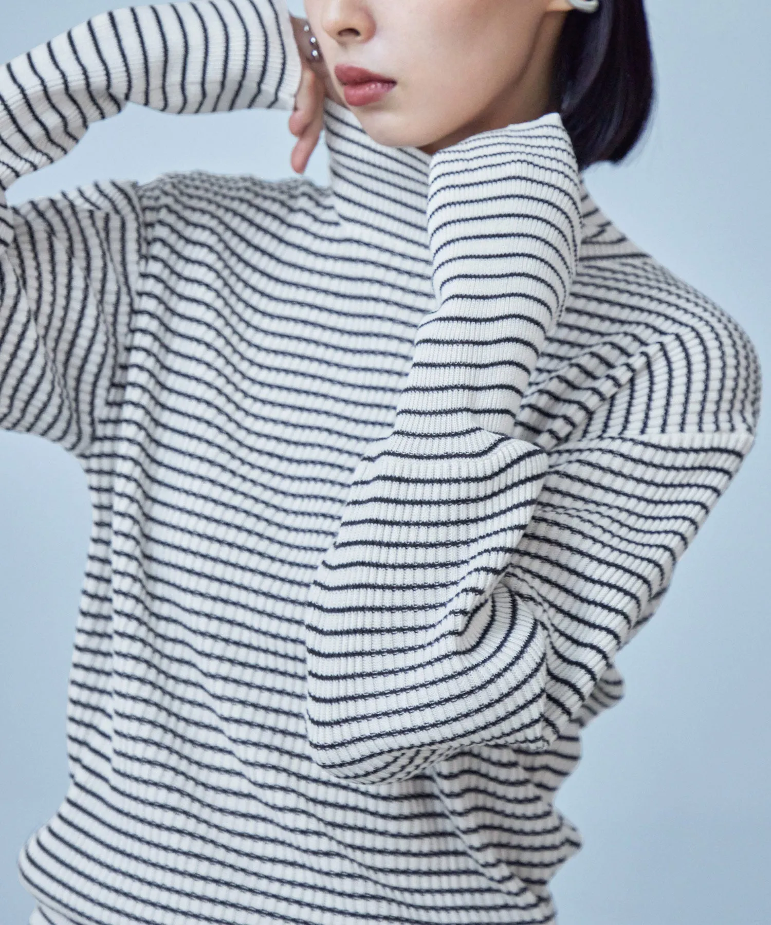 High Neck Striped Knit Pullover