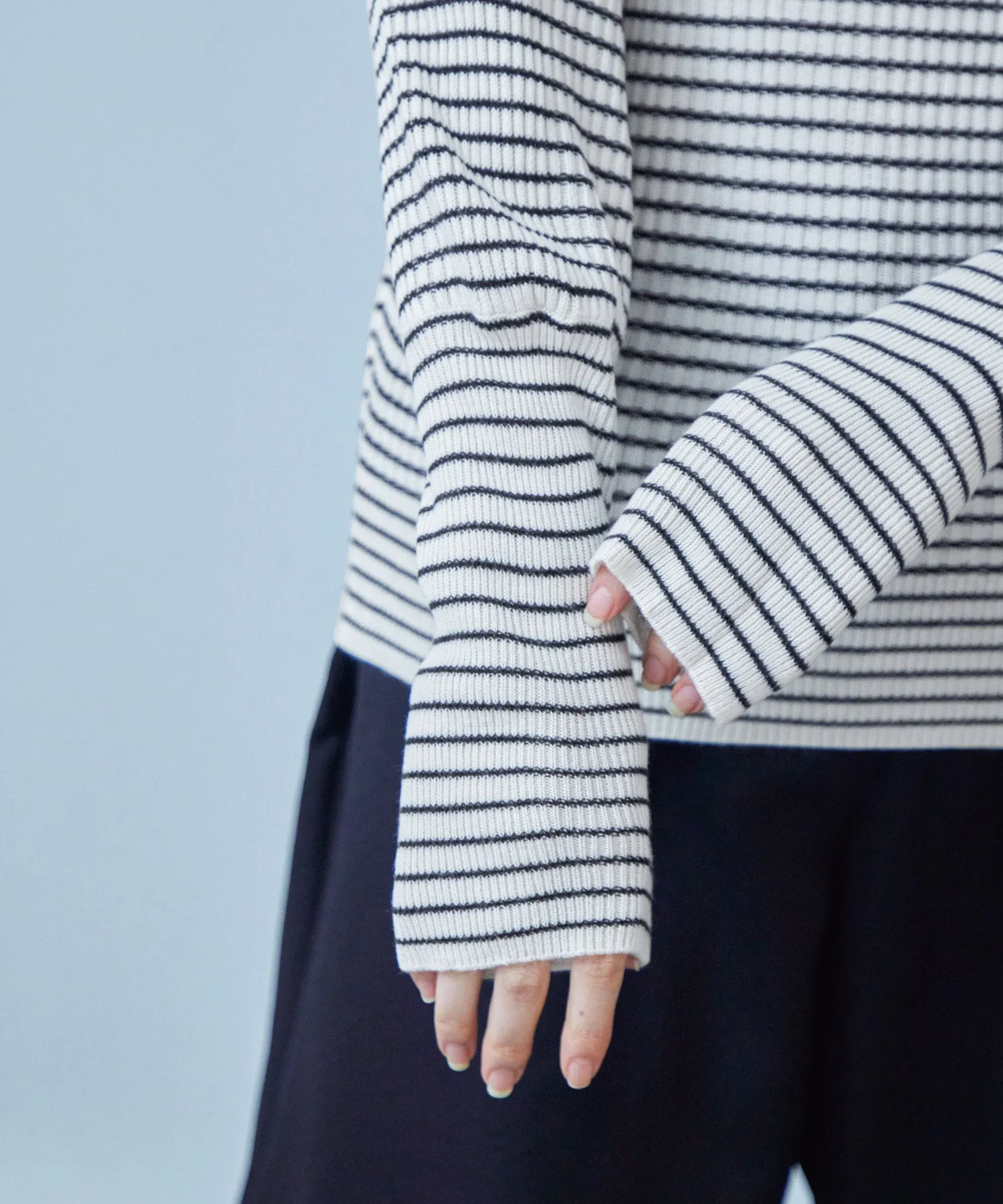 High Neck Striped Knit Pullover