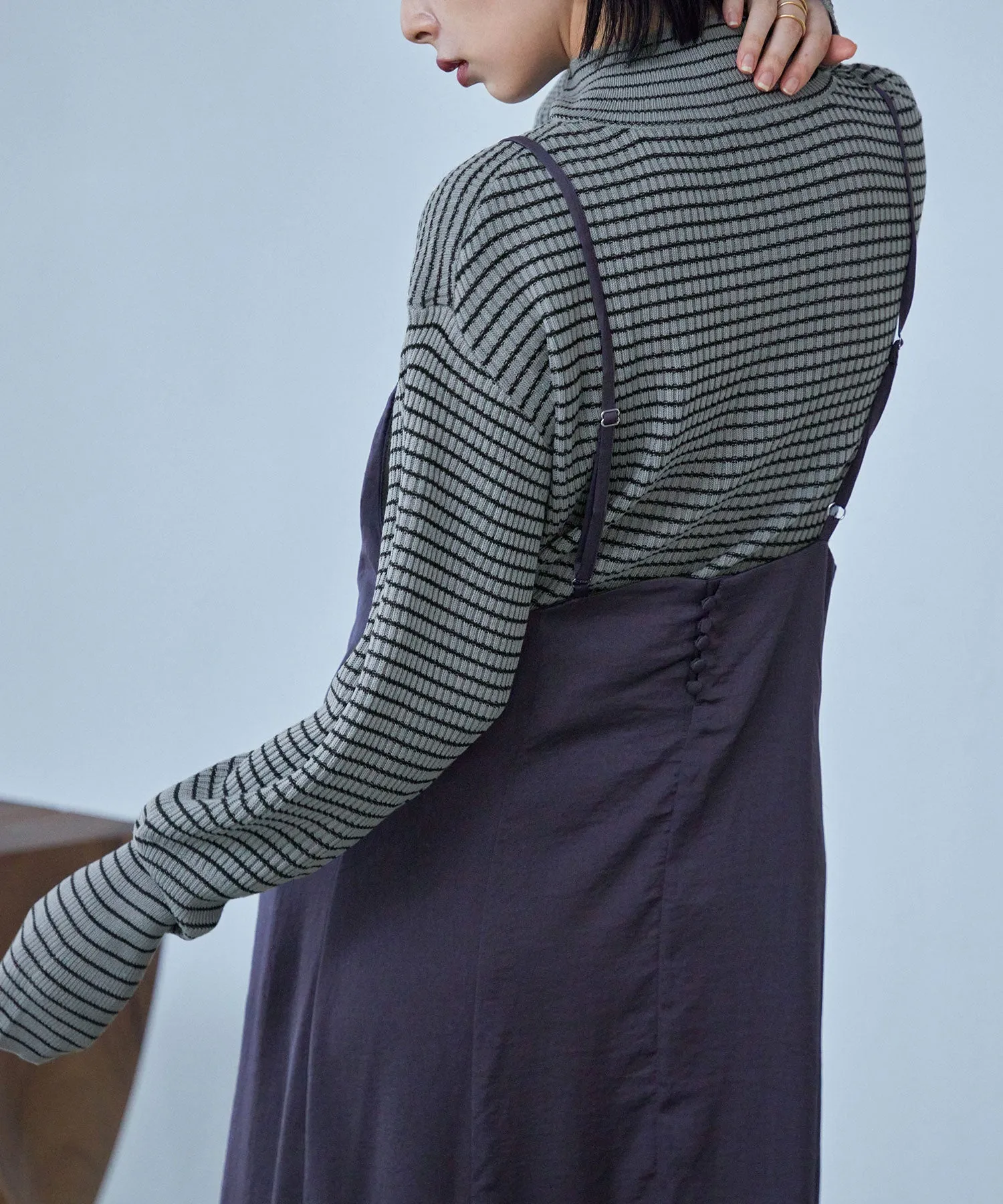 High Neck Striped Knit Pullover