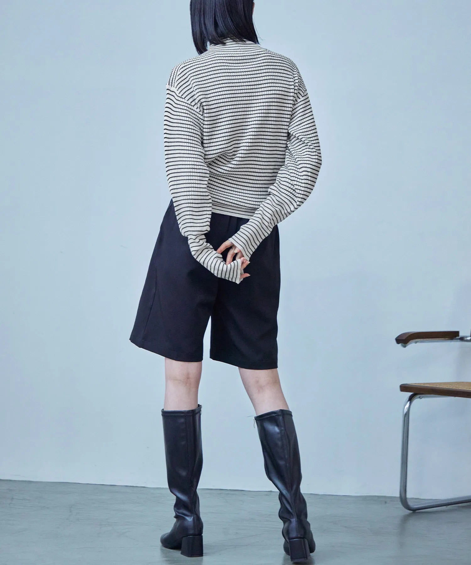 High Neck Striped Knit Pullover