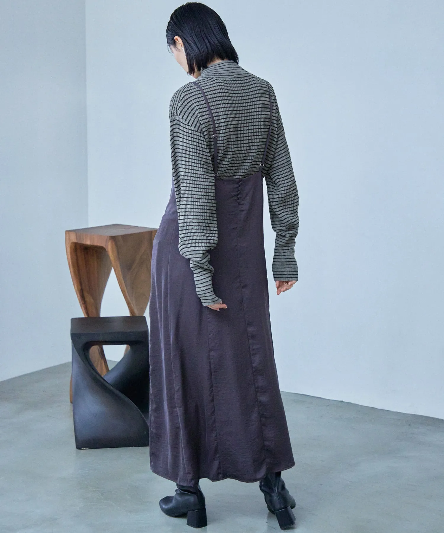High Neck Striped Knit Pullover