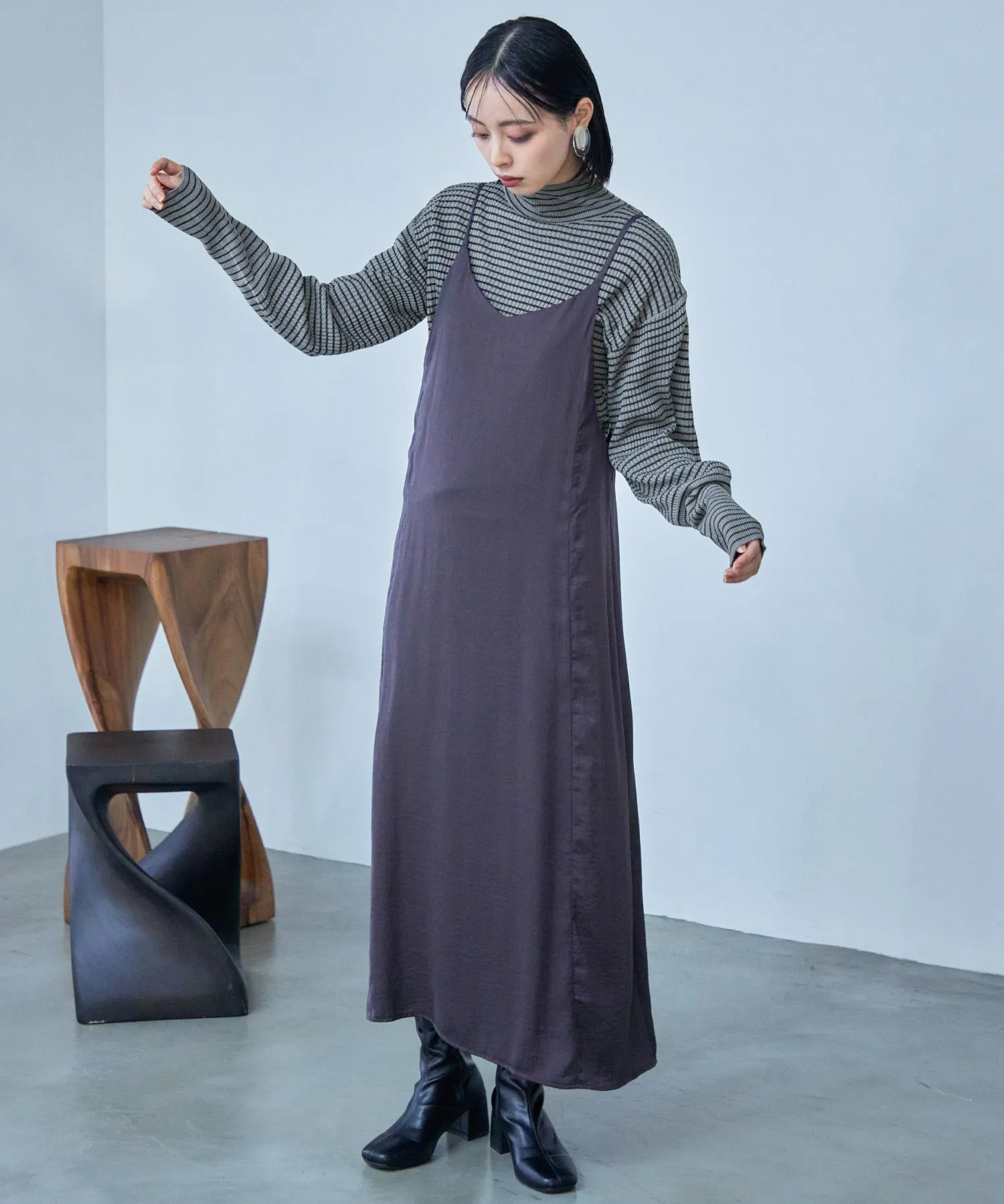 High Neck Striped Knit Pullover