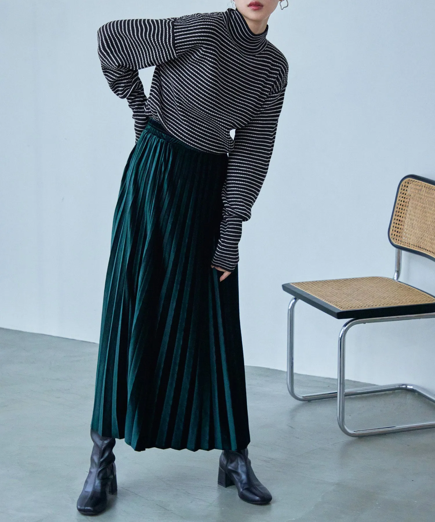High Neck Striped Knit Pullover