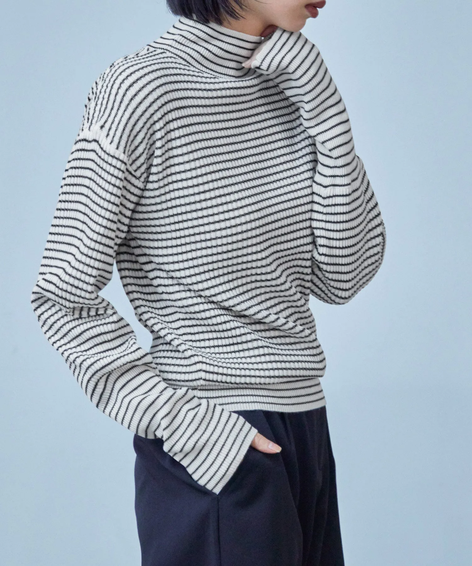 High Neck Striped Knit Pullover