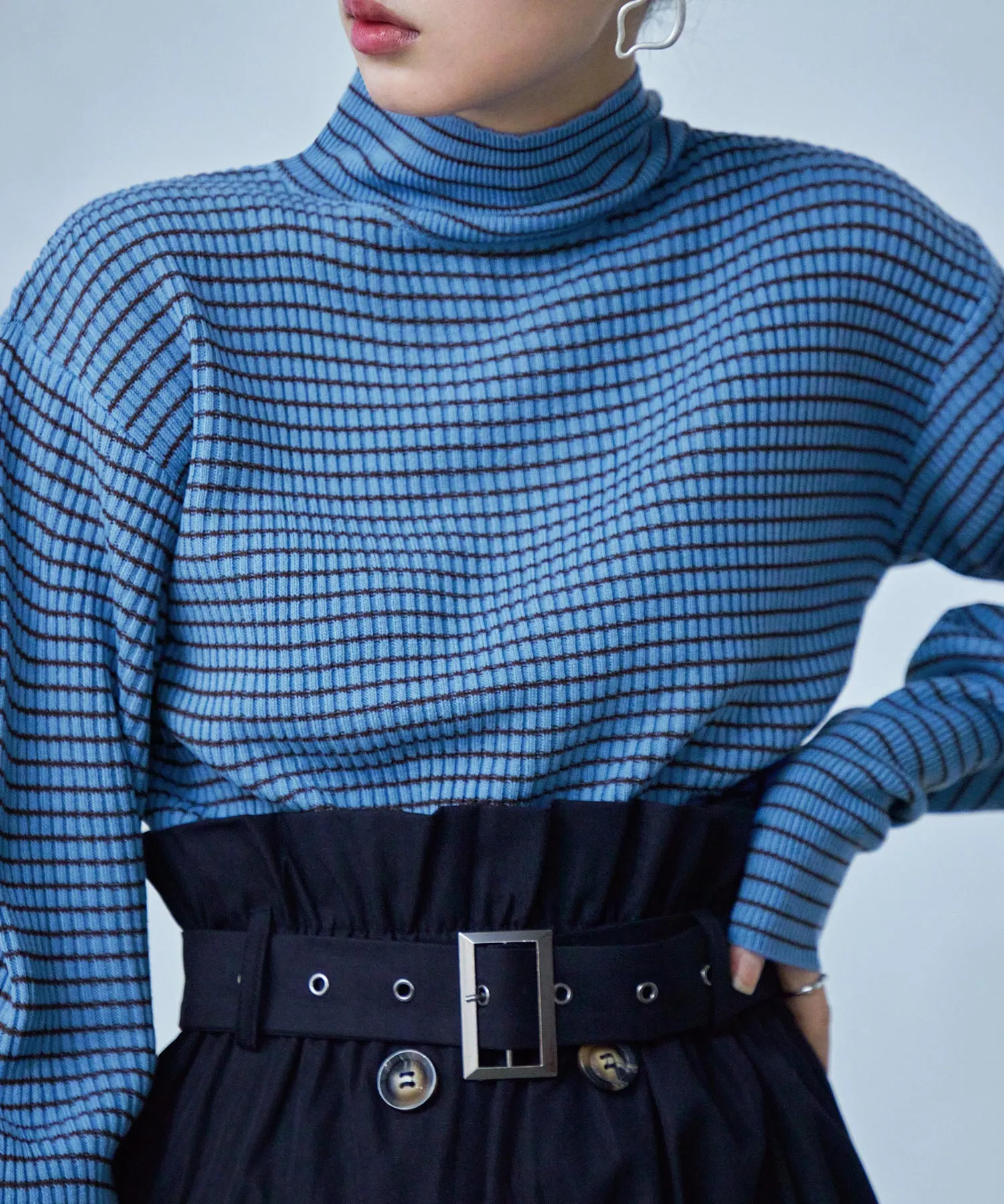 High Neck Striped Knit Pullover