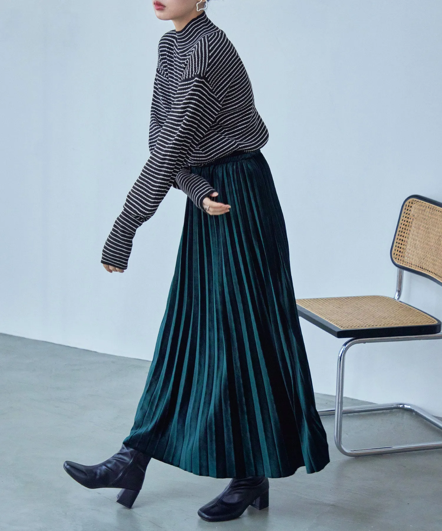 High Neck Striped Knit Pullover