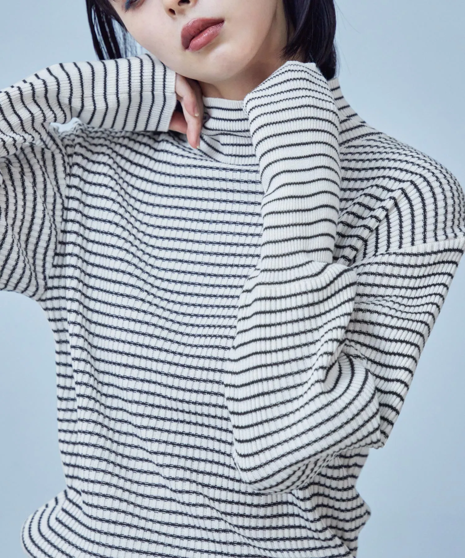 High Neck Striped Knit Pullover