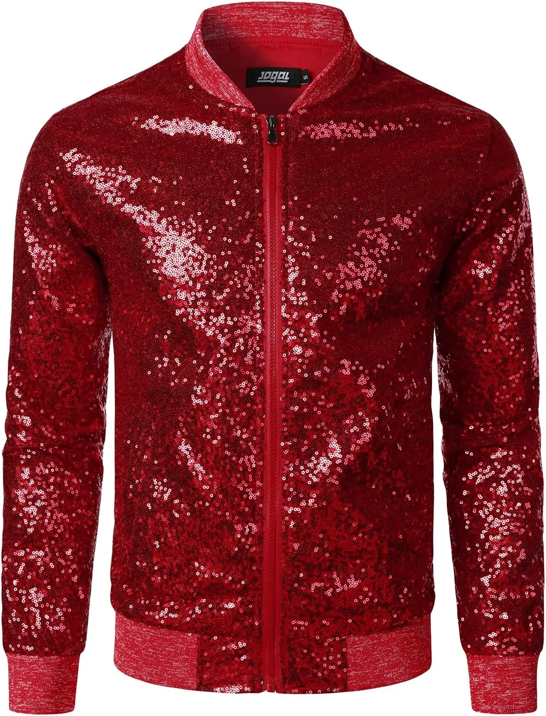 JOGAL Mens Sequins Nightclub Styles Zip up Varsity Baseball Bomber Jacket