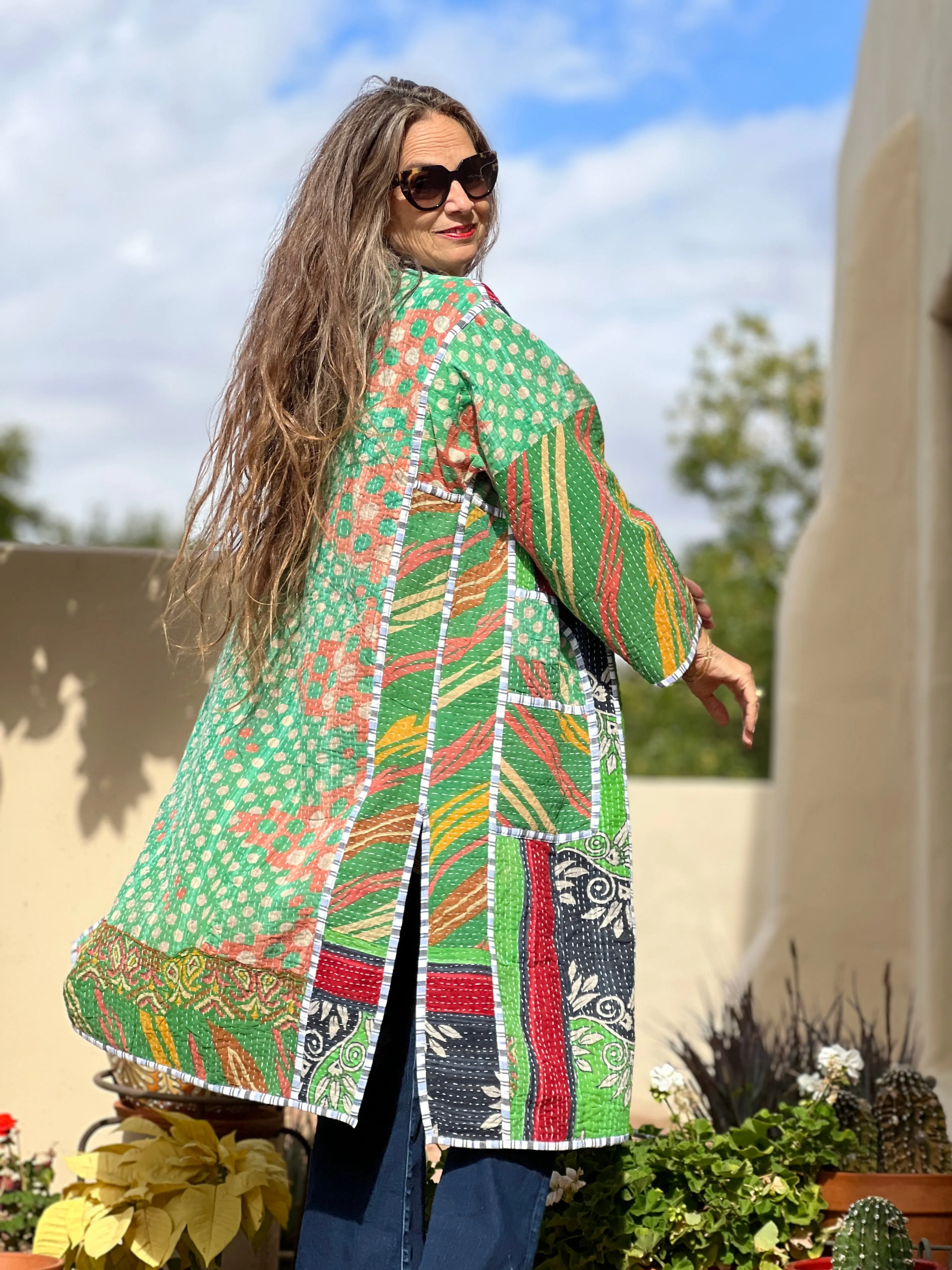 Kai cotton quilted vintage kantha coat One of a Kind