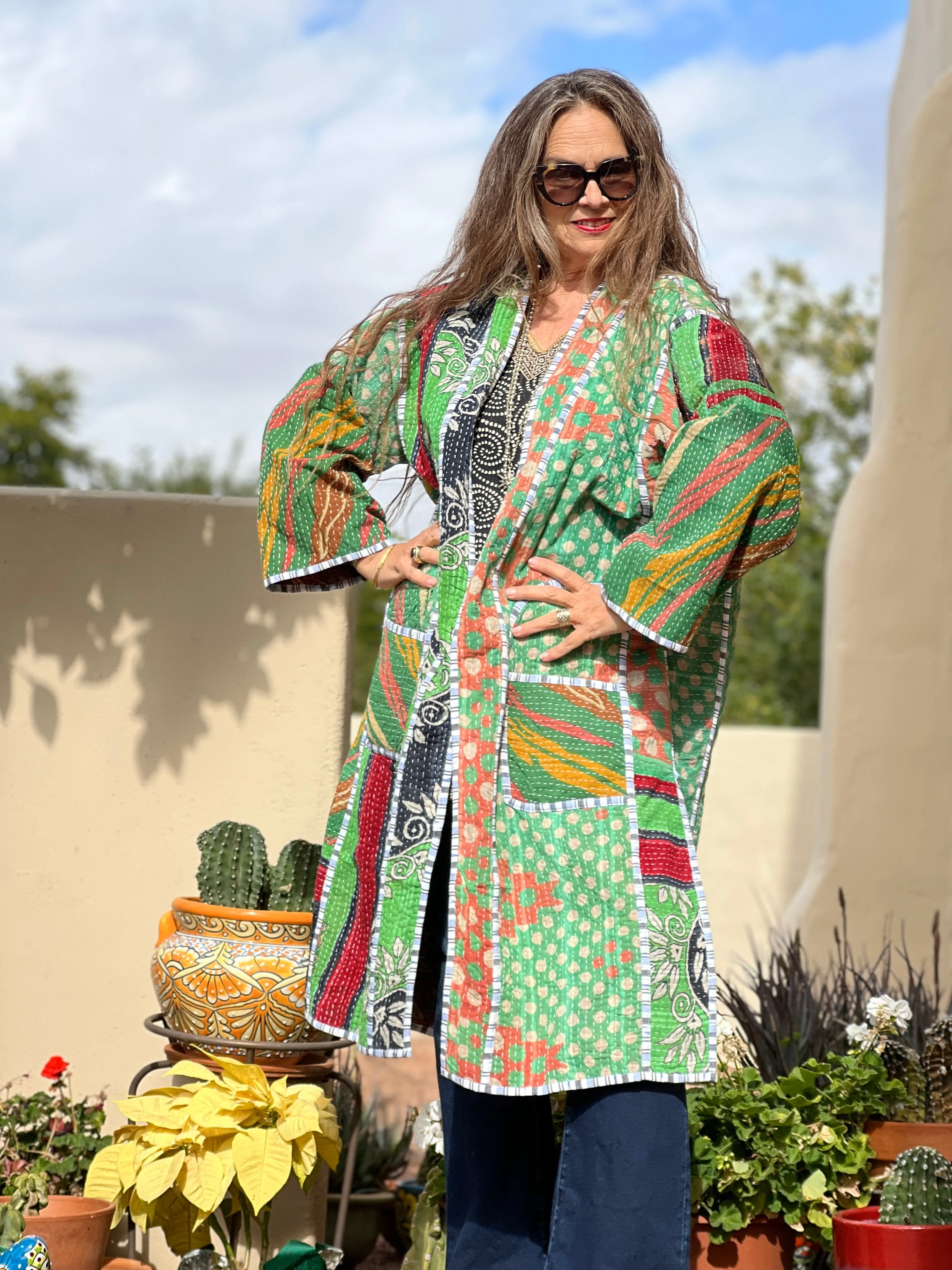 Kai cotton quilted vintage kantha coat One of a Kind