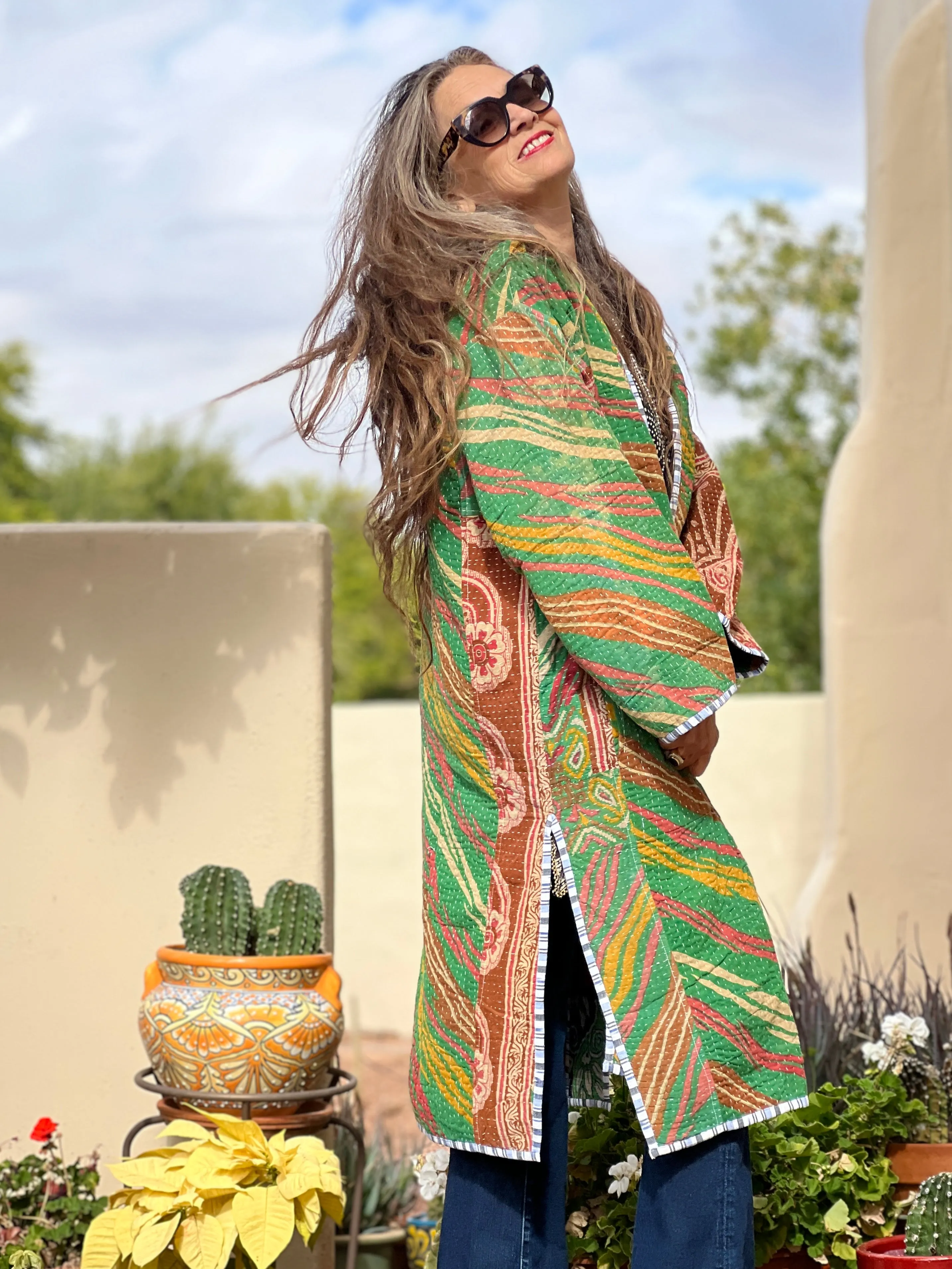 Kai cotton quilted vintage kantha coat One of a Kind
