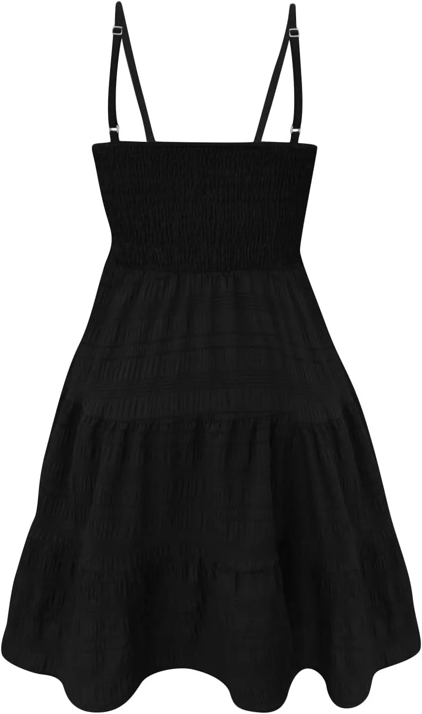 KIKX0DE Women's Sundress Summer Cami Ruffle Mini Dress Sleeveless Spaghetti Strap Swing A Line Short Casual Cute Tank Dresses